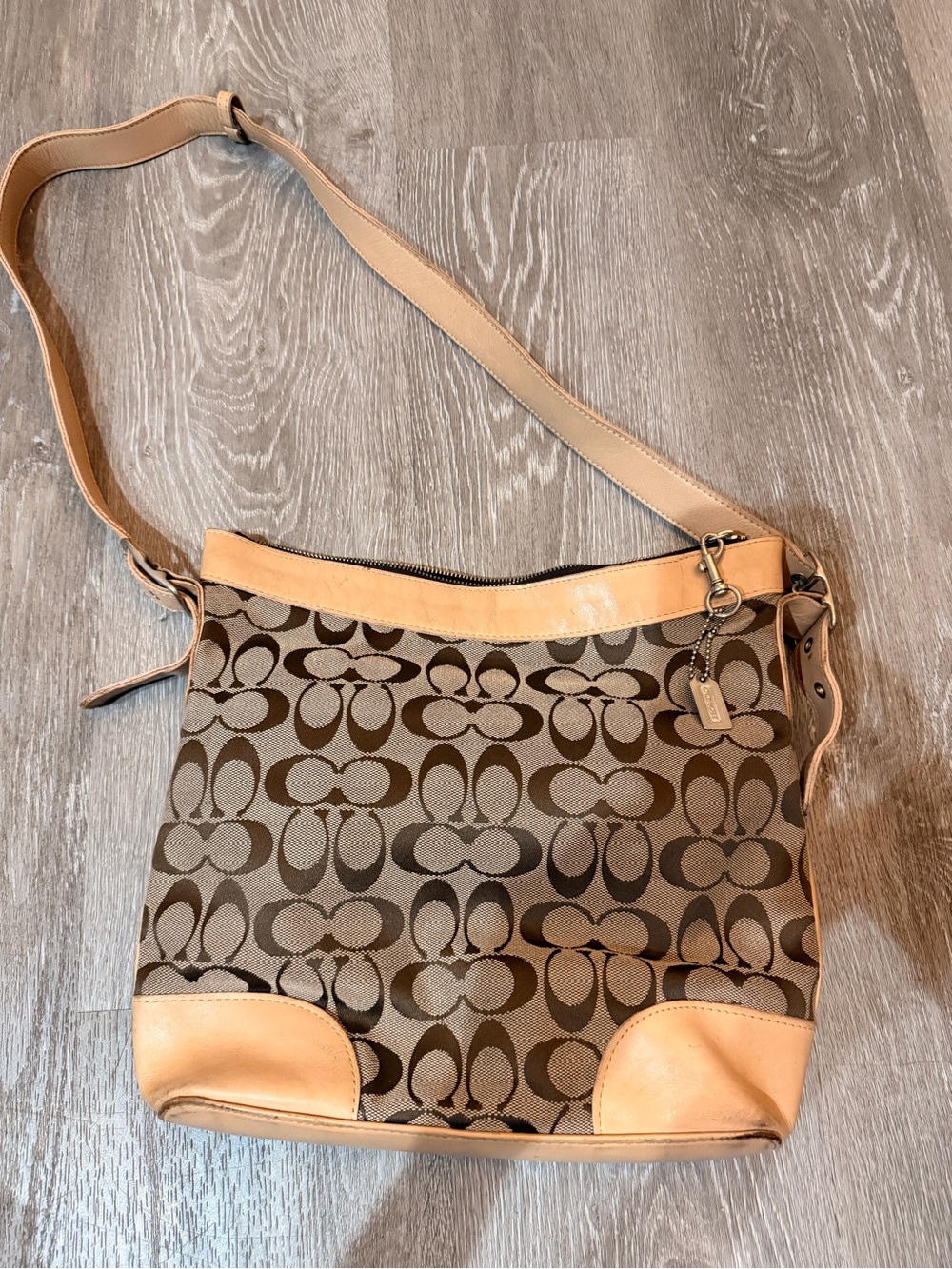 Coach Signature Canvas Shoulder Bag in Brown and Tan
